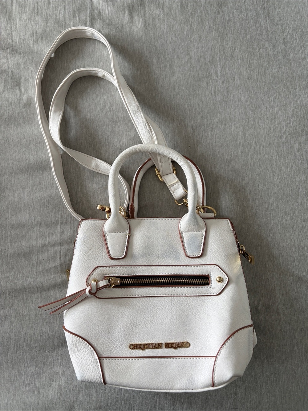 Christian Siriano White Crossbody Satchel with Gold Hardware